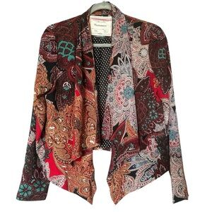 Cartonnier Women's Paisley Open Front Cardigan Blazer Boho Artsy Sz S